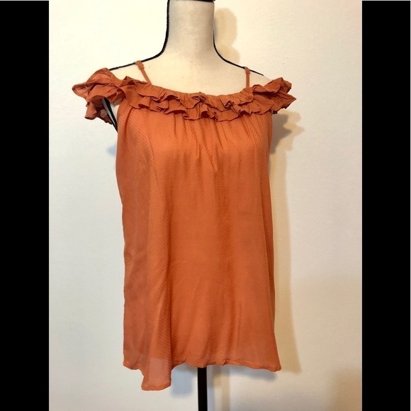 Cover Stitched orange off shoulder top with ruffles - Picture 1 of 9